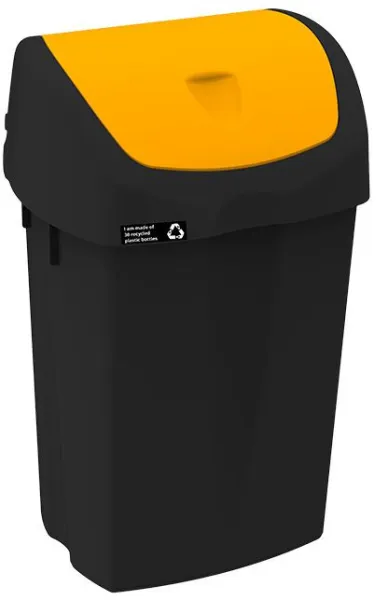 NRW Waste Bin with Yellow Swing Lid, Durable, 25 L