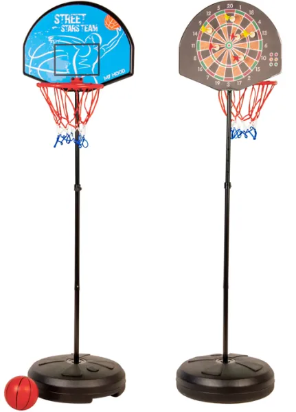 My Hood - Basketball hoop and dartboard in one stand - With plastic ball, darts and pump